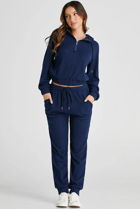 'Alina' Half Zip Hoodie and Joggers Activewear Set - Celes Fashion